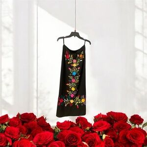 Handcraft Floral Embroidered cotton Black Dress